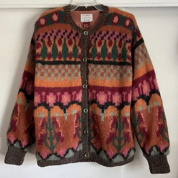 Susan Bristol Sweater VTG Hand Knit Button Cardigan Size M Burnt Orange Brown - Picture 2 of 16